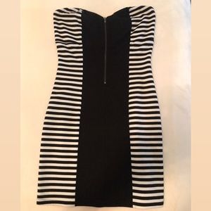 G by Guess Black and White Striped Strapless Dress